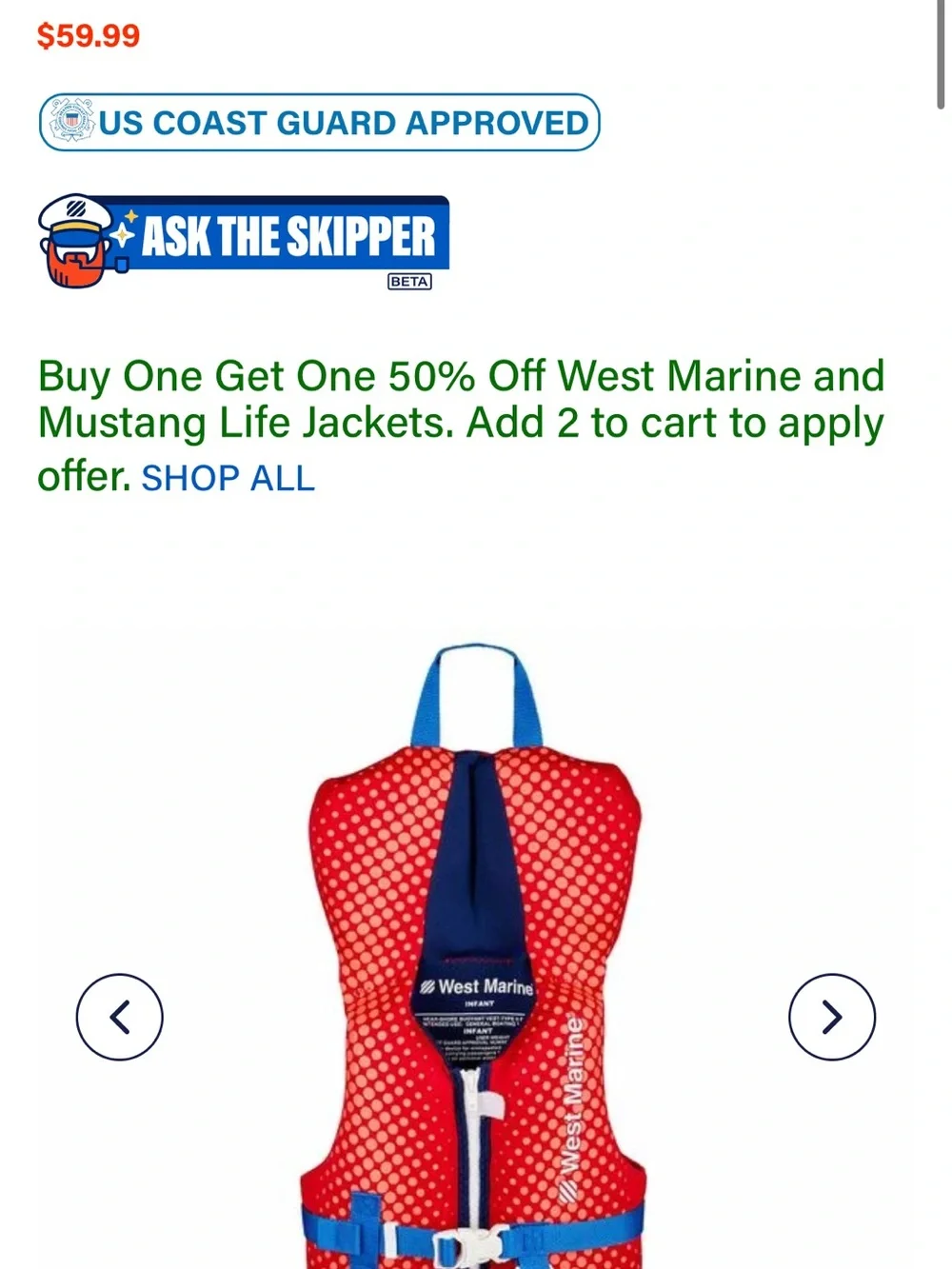 West Marine infant neoprene life vest